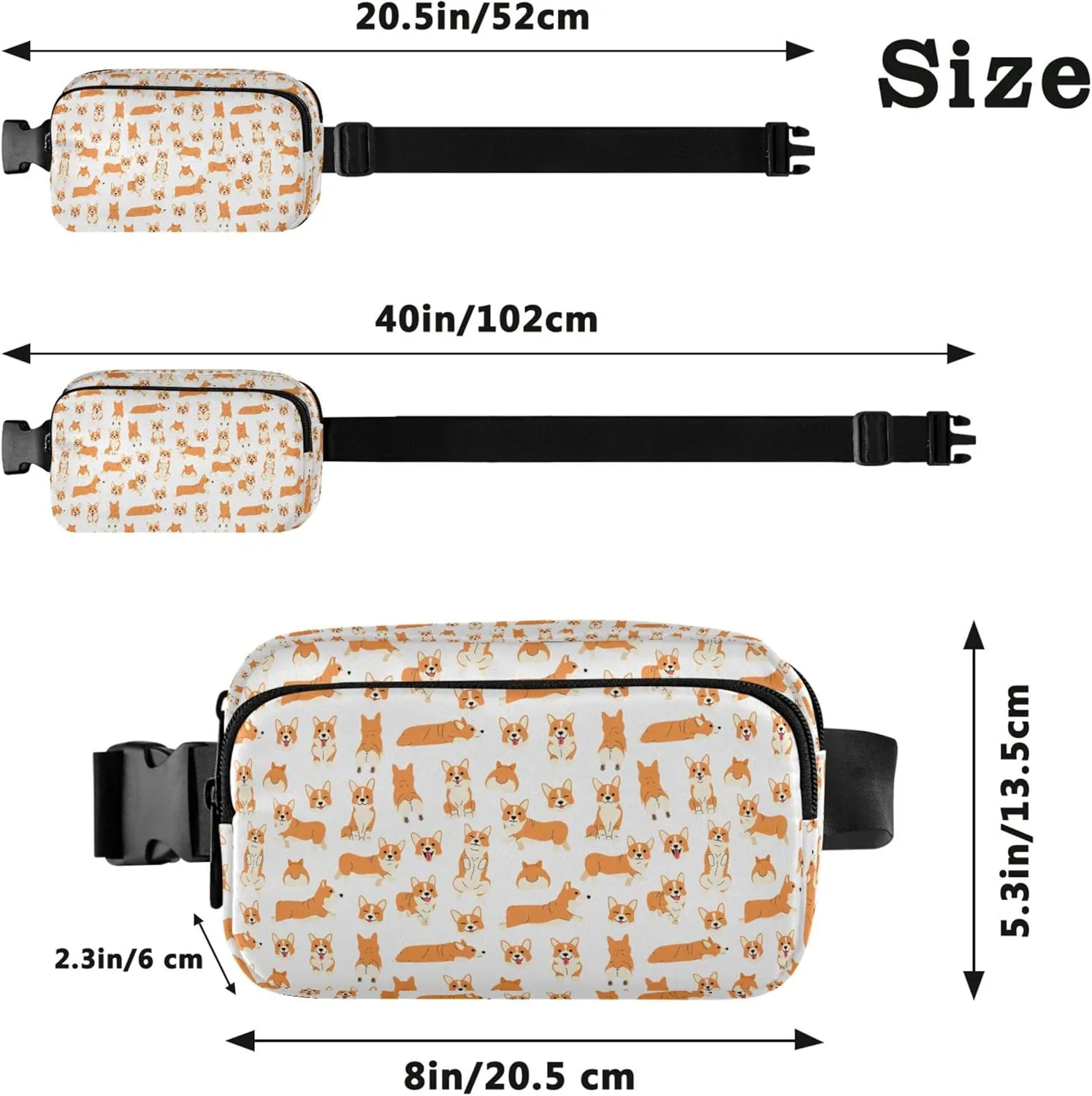 Custom Corgi Pattern Dog Animals Waterproof Women Fanny Packs Belt Bag Hip Pouch Designer Travel Waist Pouch