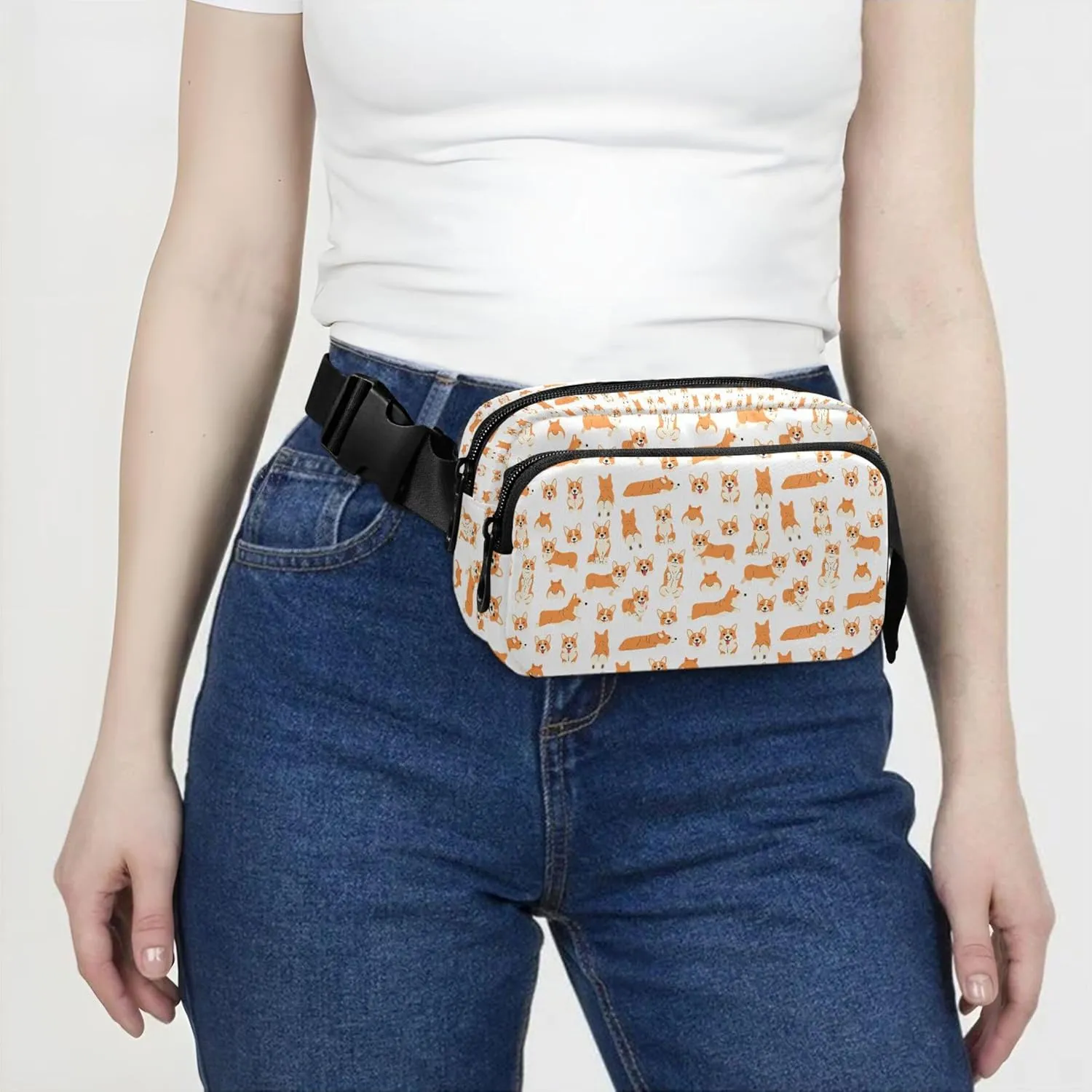 Custom Corgi Pattern Dog Animals Waterproof Women Fanny Packs Belt Bag Hip Pouch Designer Travel Waist Pouch