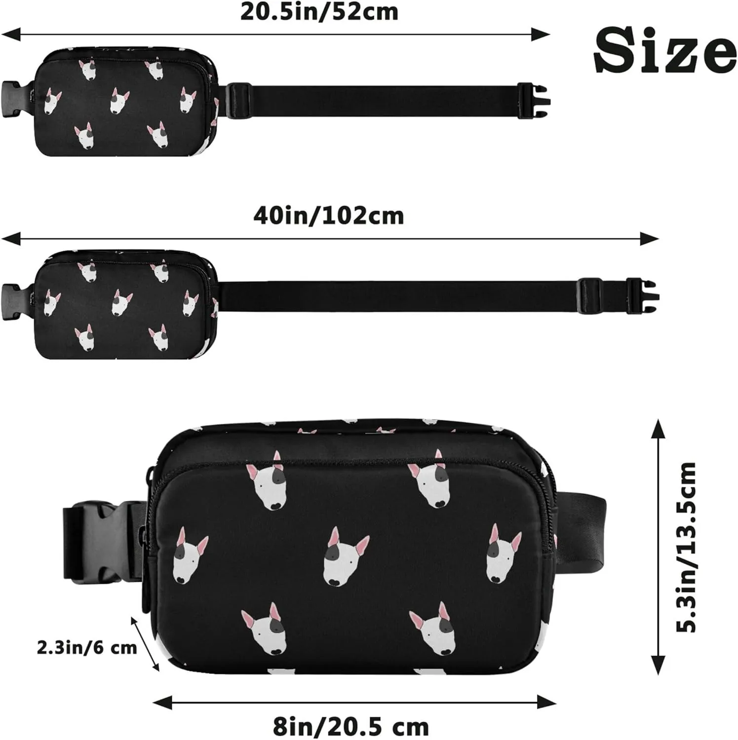 Customized Bull Terrier Dog Black Fanny Packs for Women Cartoon Large Hip Belt Bag Waterproof Waist Pouches for Men