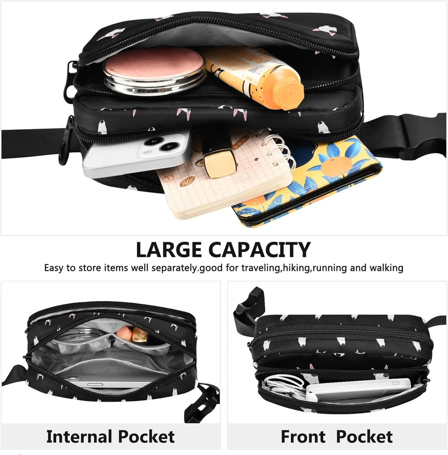 Customized Bull Terrier Dog Black Fanny Packs for Women Cartoon Large Hip Belt Bag Waterproof Waist Pouches for Men