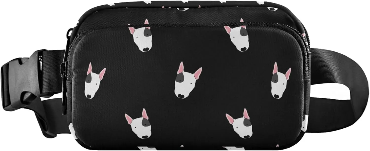 Customized Bull Terrier Dog Black Fanny Packs for Women Cartoon Large Hip Belt Bag Waterproof Waist Pouches for Men