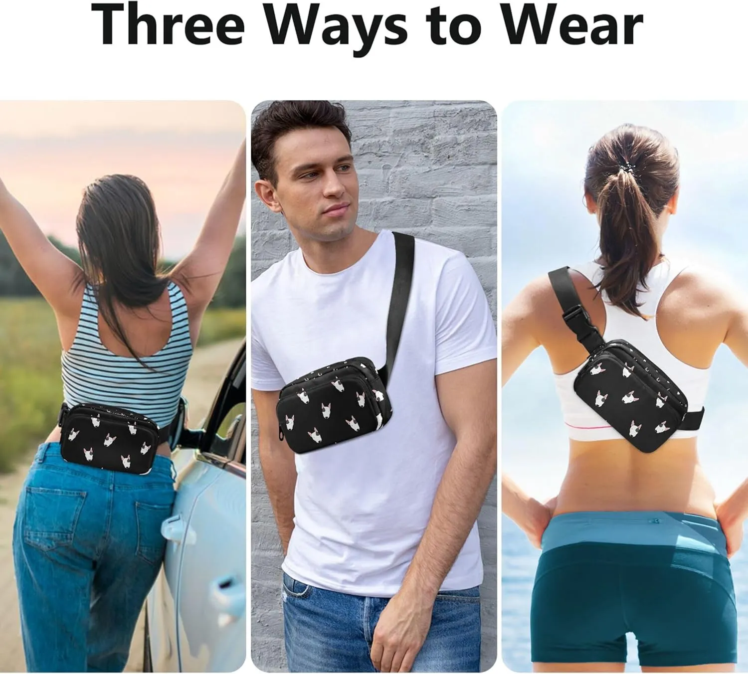 Customized Bull Terrier Dog Black Fanny Packs for Women Cartoon Large Hip Belt Bag Waterproof Waist Pouches for Men