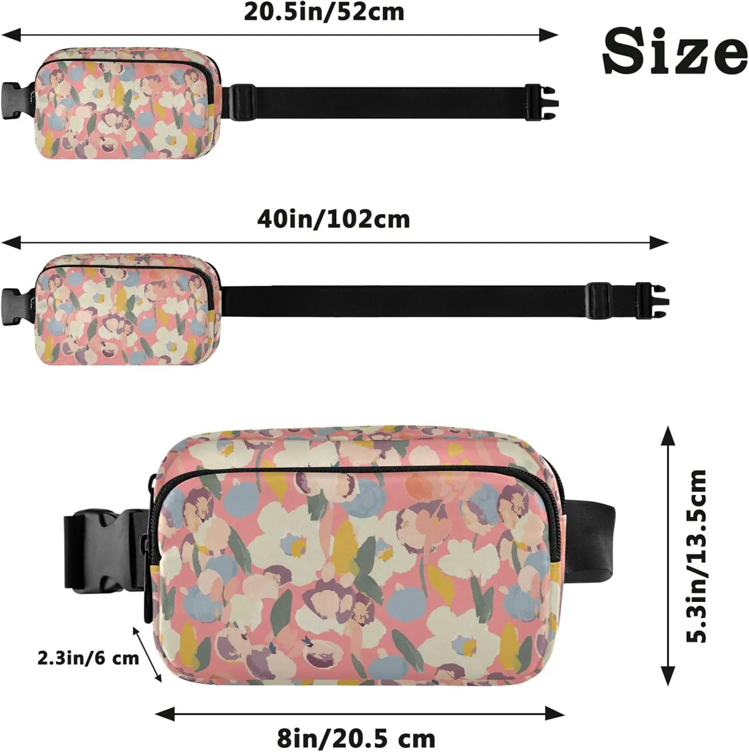 Customized Colorful Floral Pink Flowers Fanny Packs Women Waterproof Large Hip Belt Bag Designer Cross Body Waist Purse