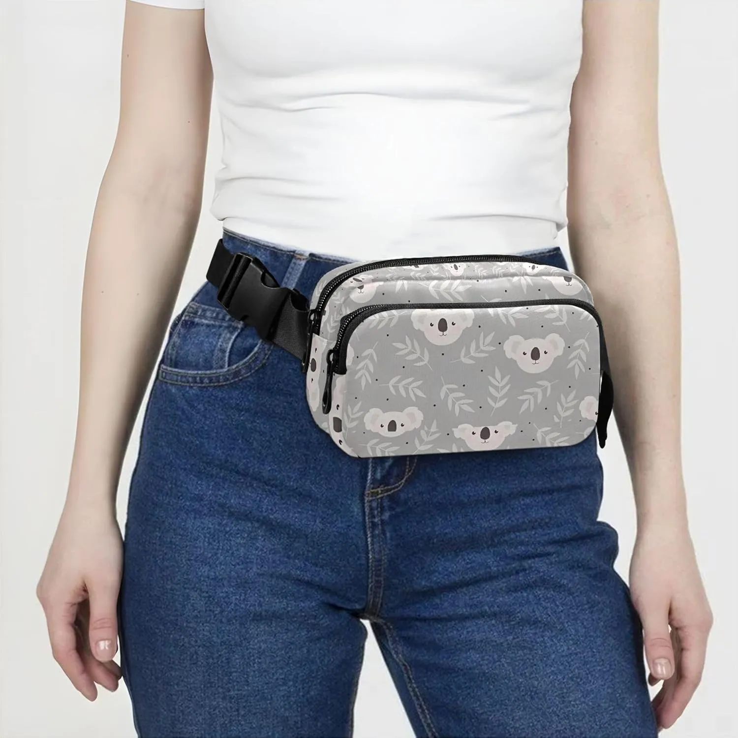 Customized Cute Koala Grey Women Fanny Packs Waterproof Belt Bag Hip Pack Cute Cross Body Waist Pack