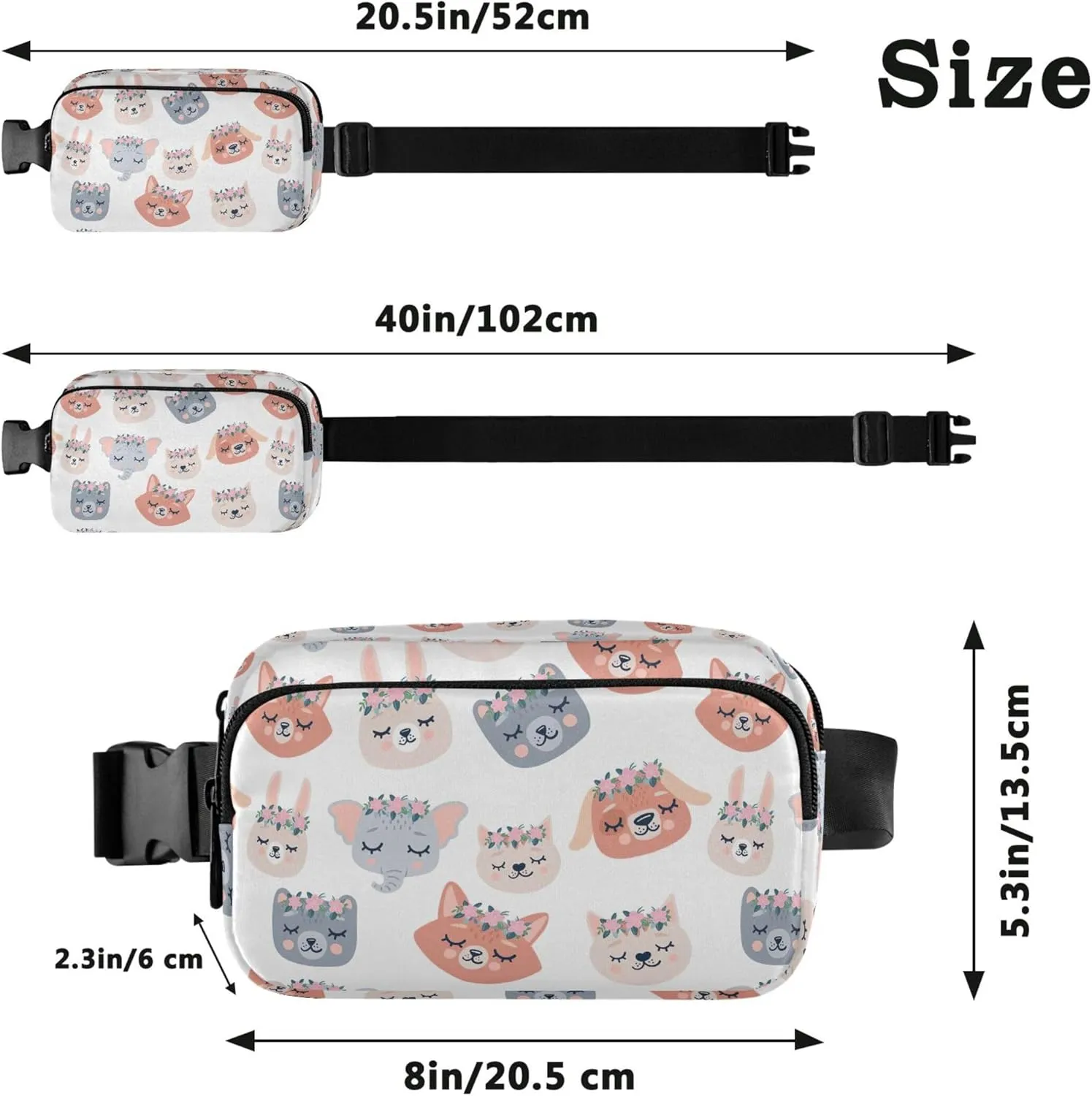 Cute Animals Floral Womens Fanny Pack Waterproof Hip Pack Belt Bag Festival Travel Waist Bag
