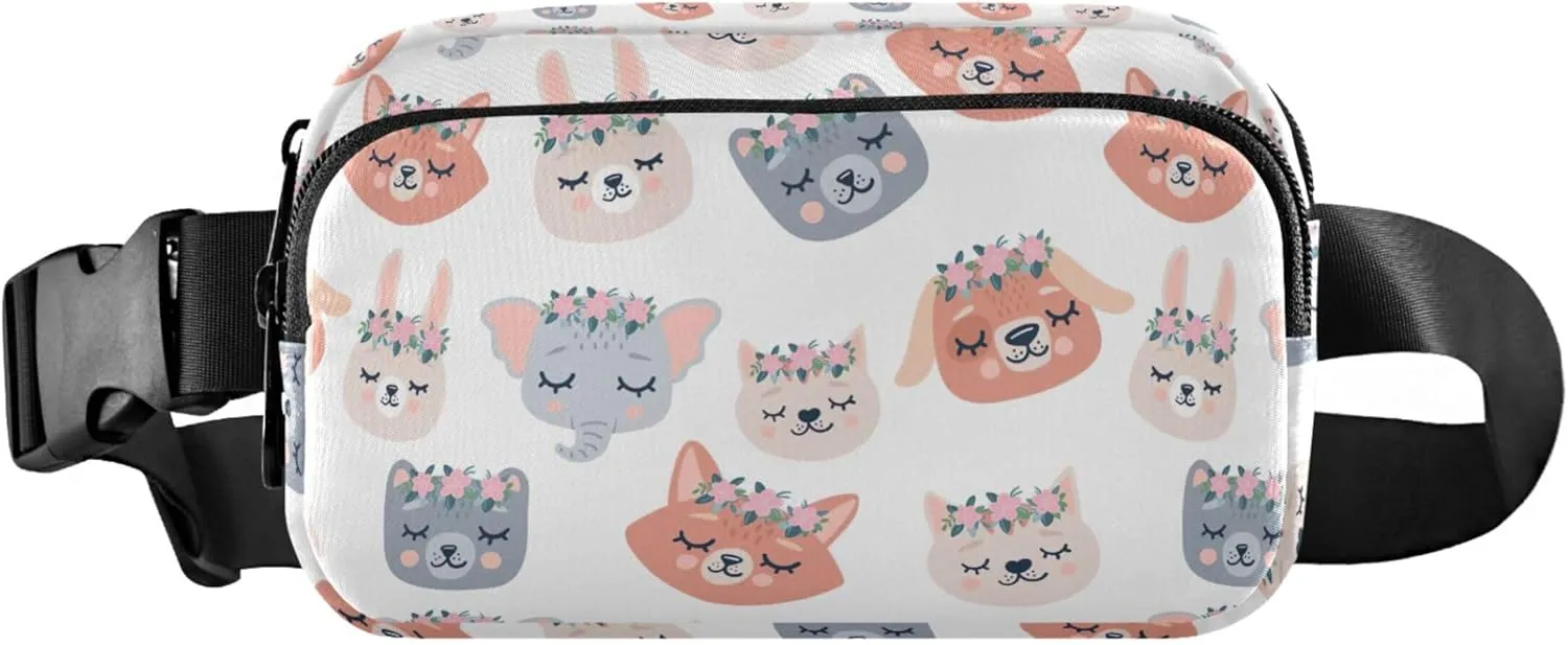 Cute Animals Floral Womens Fanny Pack Waterproof Hip Pack Belt Bag Festival Travel Waist Bag