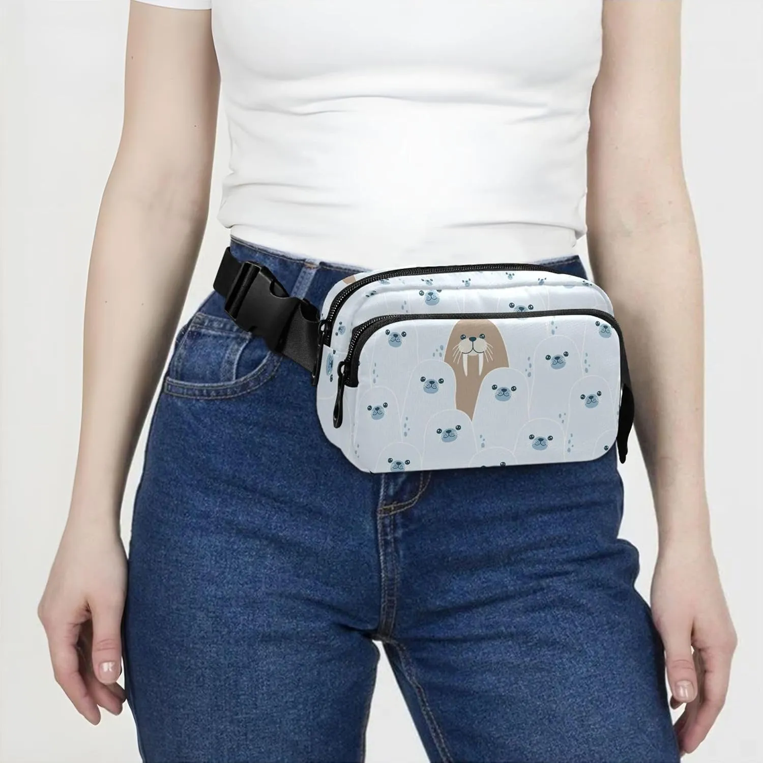 Cute Fur Seals Women Fanny Pack Waterproof Belt Bag Hip Pack Cute Waist Purse for Women