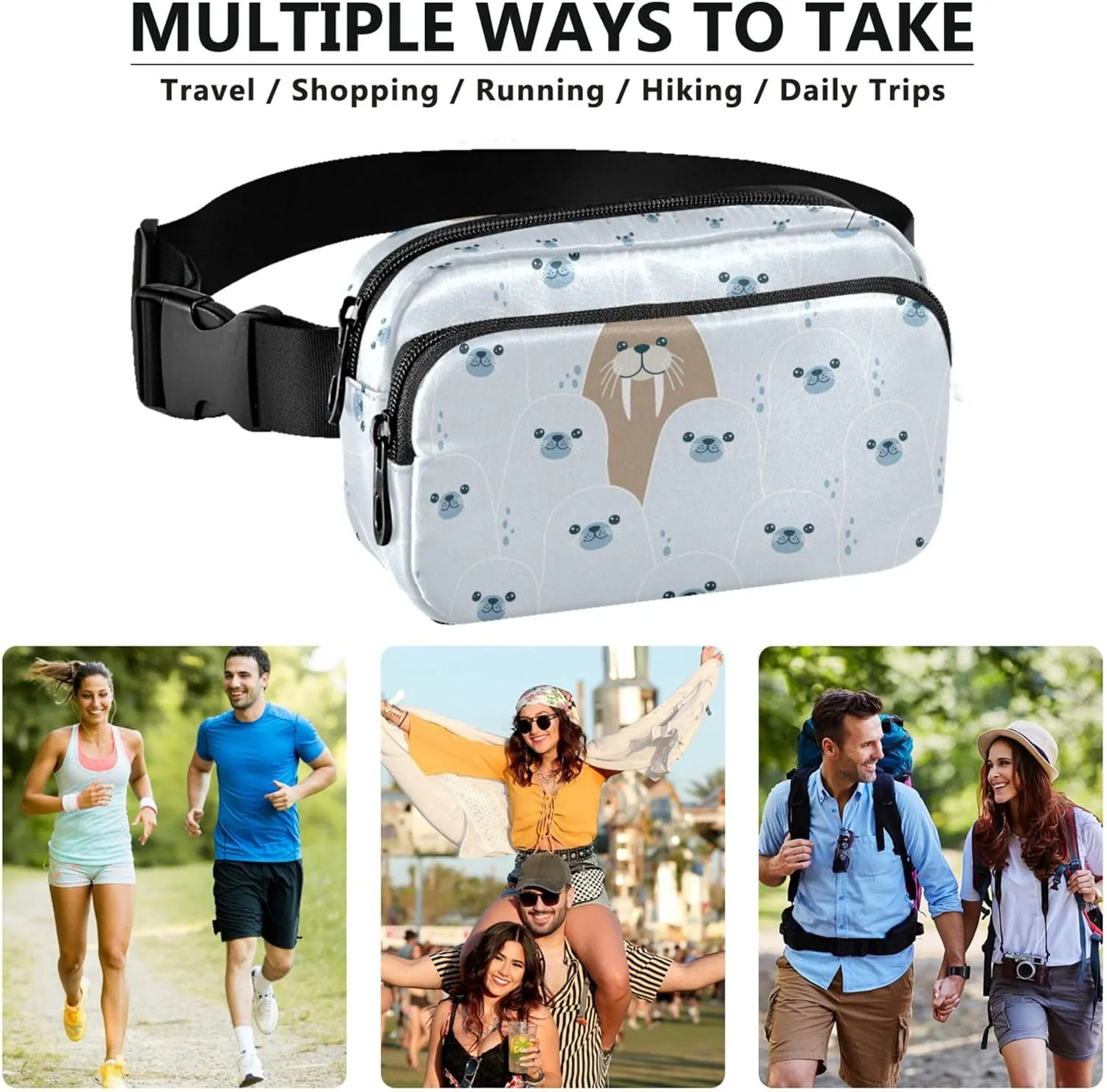 Cute Fur Seals Women Fanny Pack Waterproof Belt Bag Hip Pack Cute Waist Purse for Women