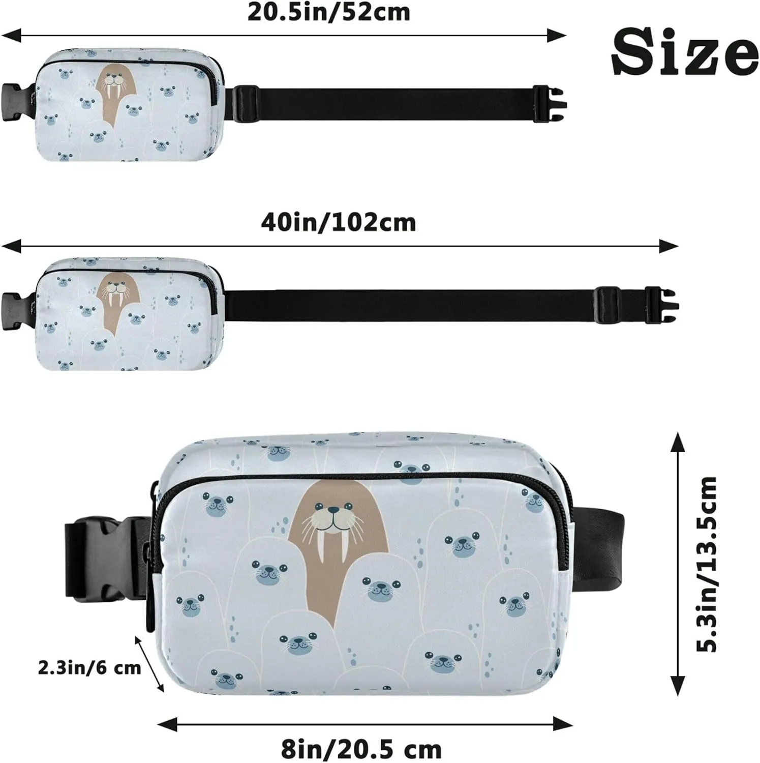 Cute Fur Seals Women Fanny Pack Waterproof Belt Bag Hip Pack Cute Waist Purse for Women