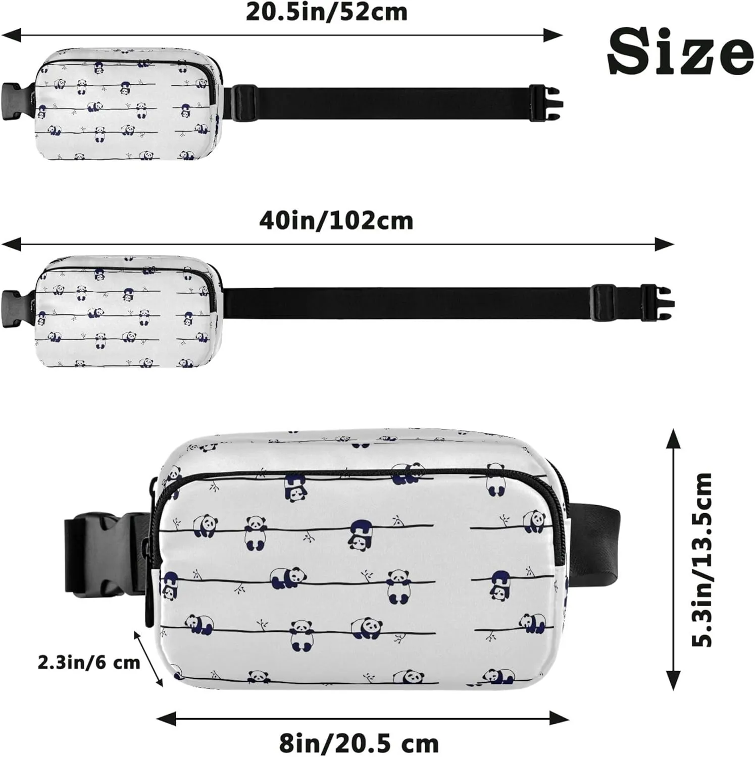 Cute Panda Black and White Women Fanny Packs Hip Pouch Belt Bag Waterproof Cartoon Cross Body Waist Pack