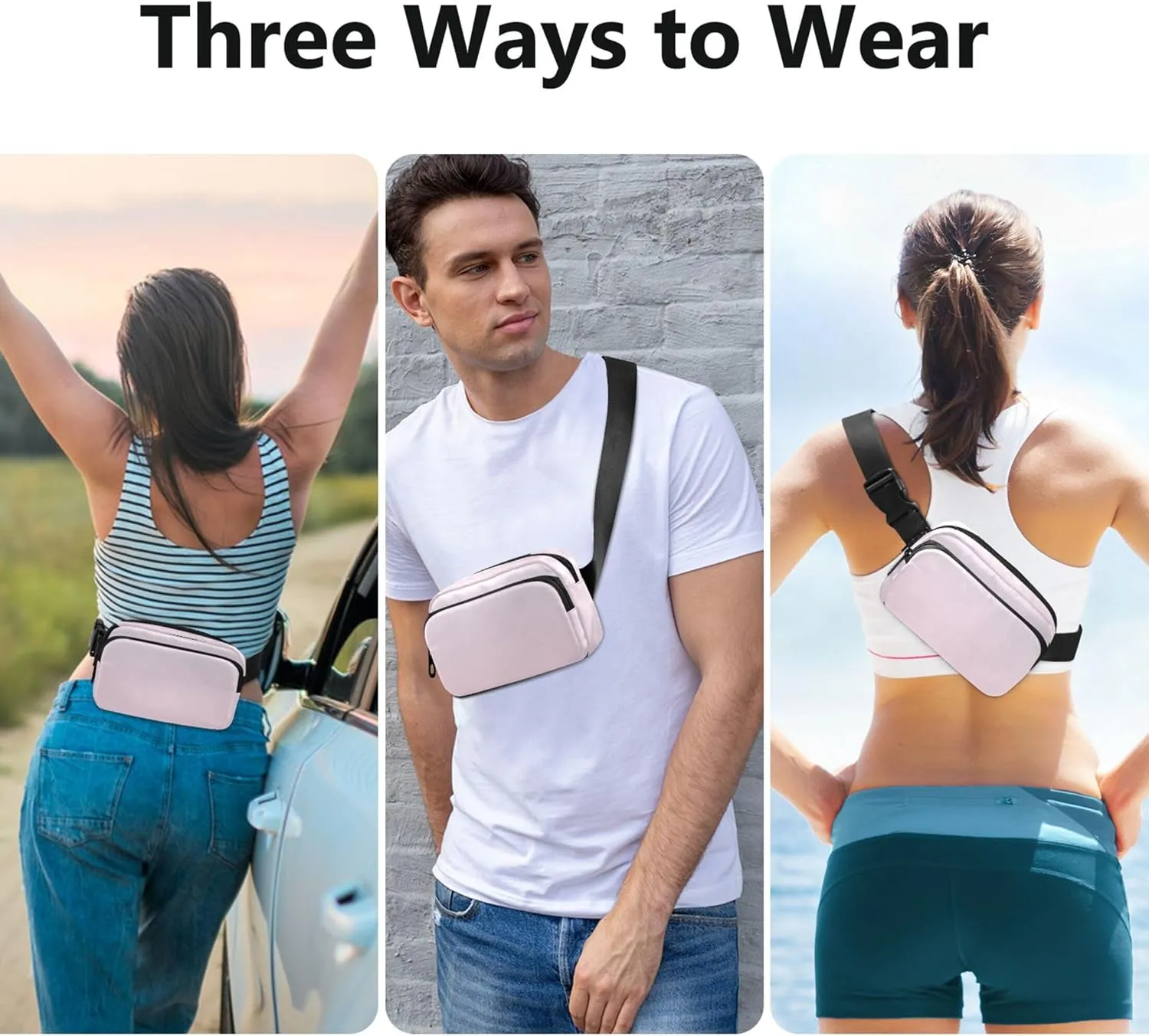 Cute Pink Gradient Fanny Packs Women Waterproof Hip Bag Belt Pouch Cute Crossbody Waist Pack