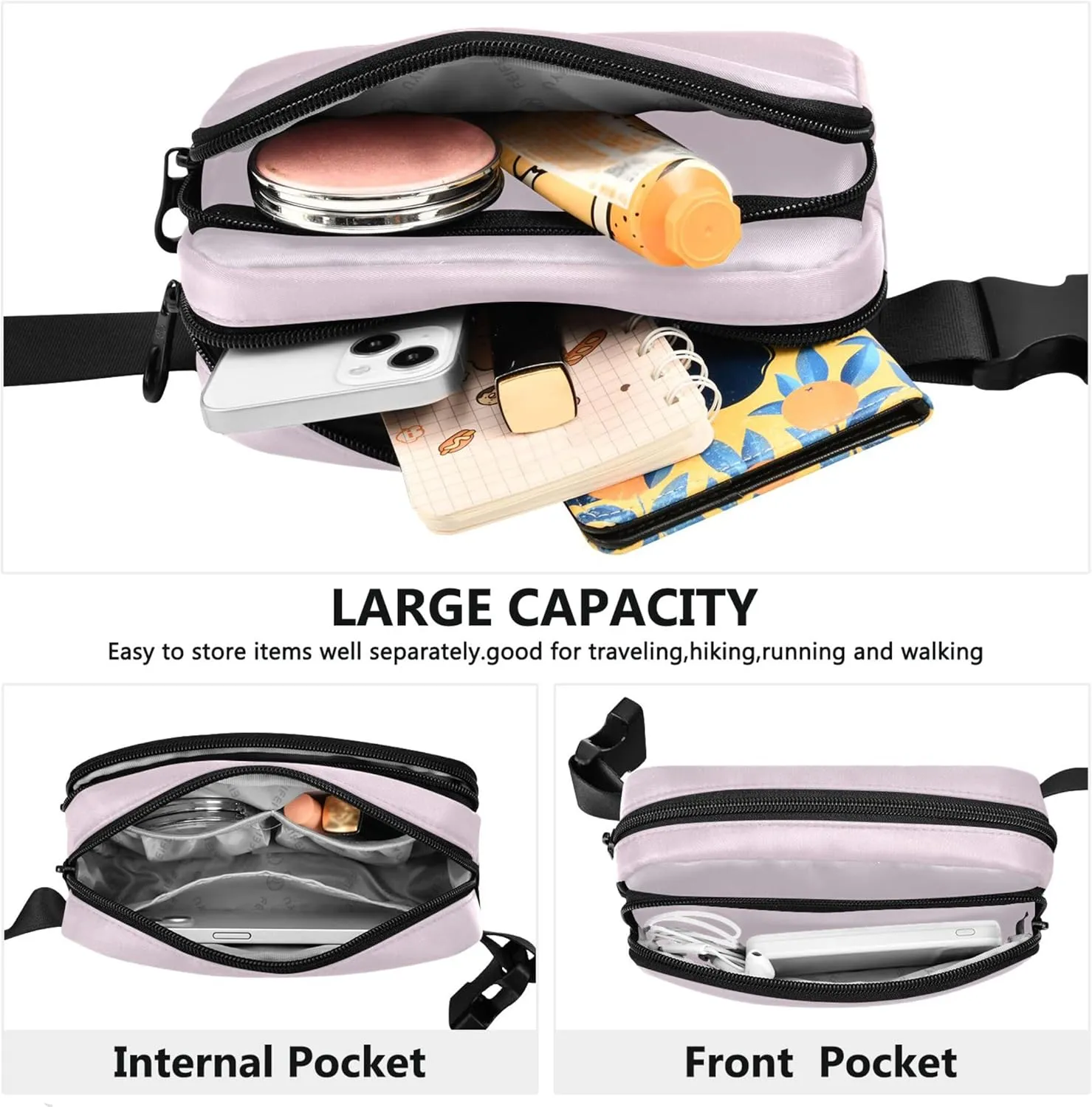 Cute Pink Gradient Fanny Packs Women Waterproof Hip Bag Belt Pouch Cute Crossbody Waist Pack