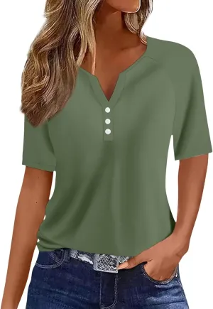Cute Summer Tops for Women Short Sleeve Button Down Shirts Dressy Casual Business Work Blouses V Neck Collared Tees