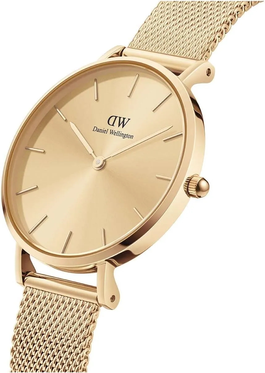 Daniel Wellington Petite Evergold Womens Watch  Japanese Quartz Movement, Stainless Steel Mesh Strap, Water Resistant, Gold Watch for Women