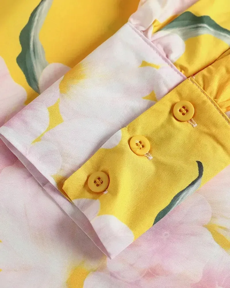 Deanwangkt - Floral print shirt with puff sleeves