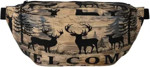 Deer And Pine Tree Silhouette Welcome Fanny Pack For Women Man, Waist Belt Bag Crossbody For Sports Travel Hiking Running Jogging