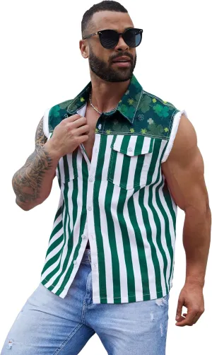 Denim Vest for Men Print Sleeveless Jean Jacket Festival Clothing