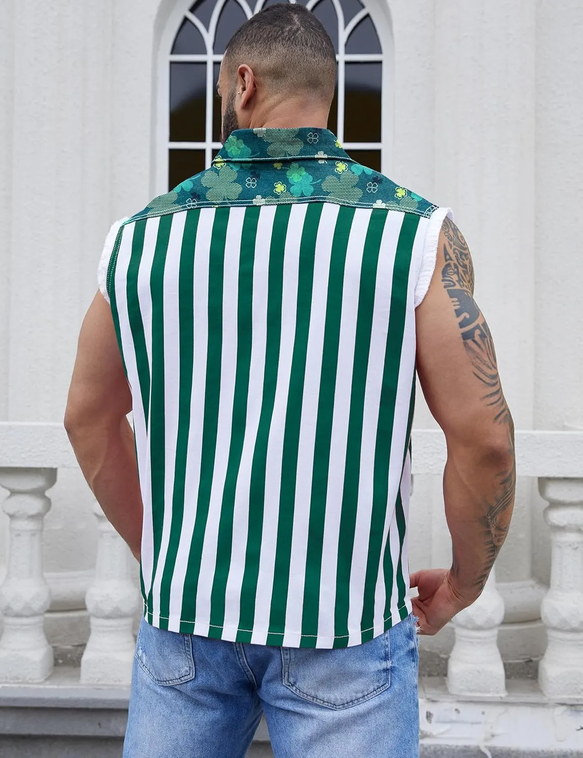 Denim Vest for Men Print Sleeveless Jean Jacket Festival Clothing