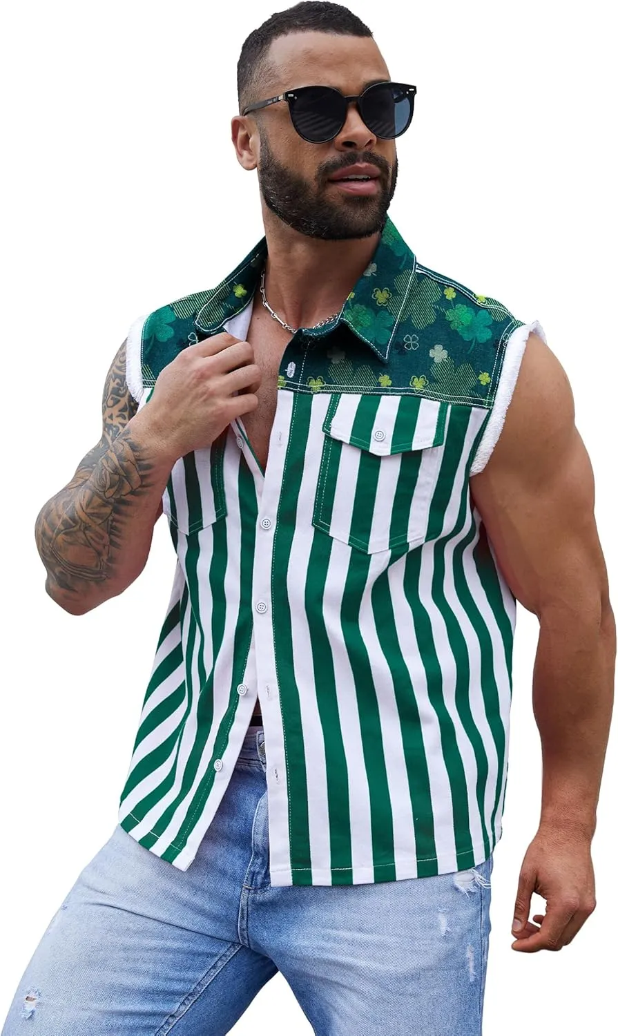 Denim Vest for Men Print Sleeveless Jean Jacket Festival Clothing