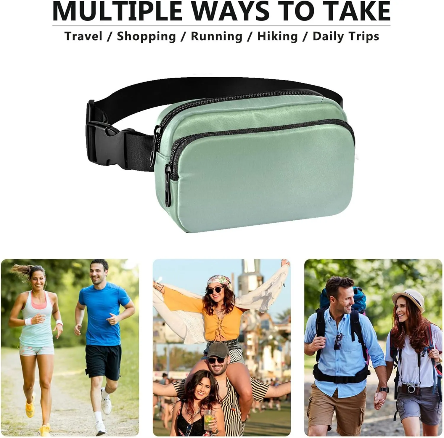 Dinosaur Green Pale Blue Gradient Fanny Pack for Women Waterproof Hip Pack Belt Pouch Bright Cross Body Waist Pack