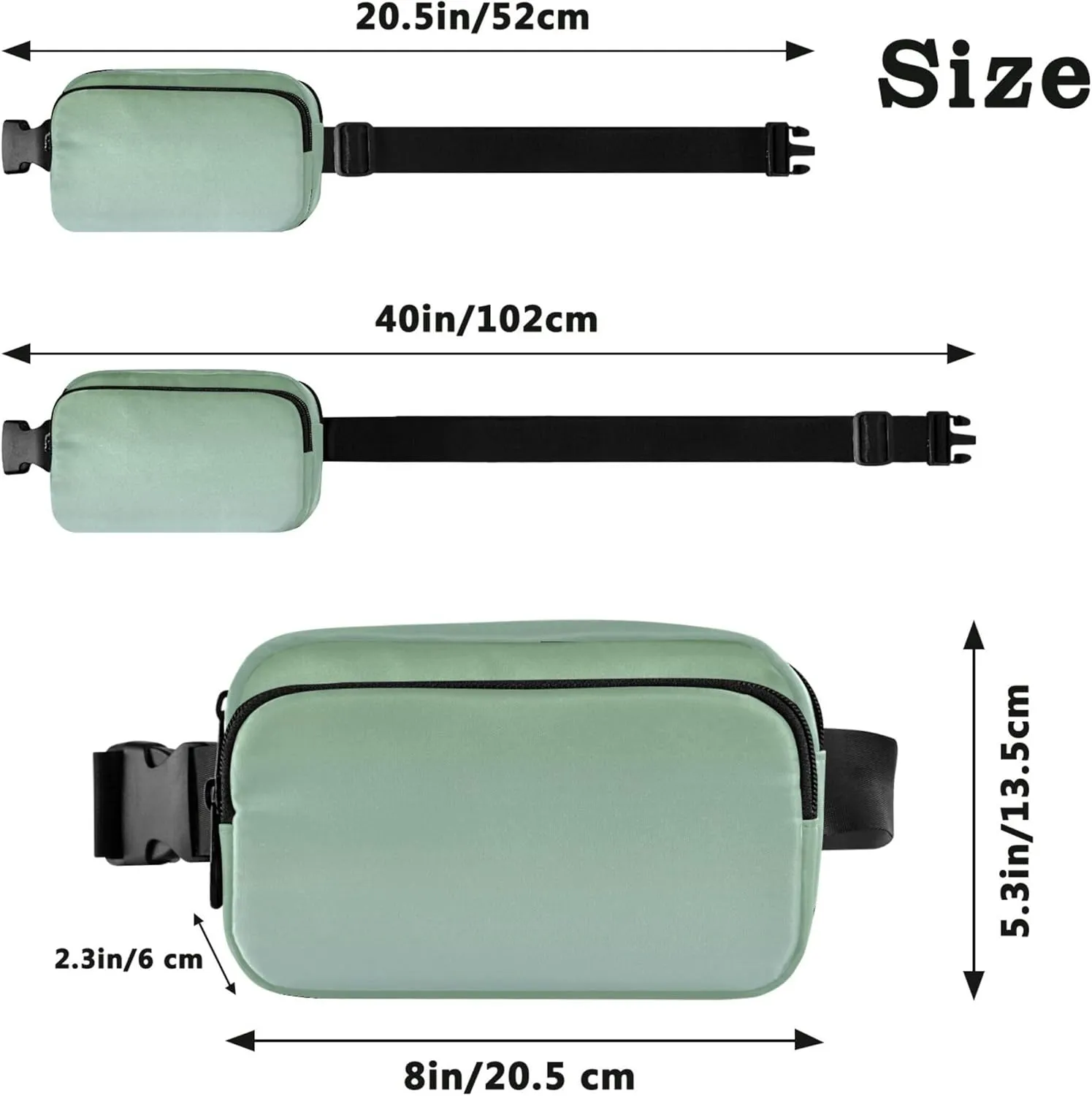 Dinosaur Green Pale Blue Gradient Fanny Pack for Women Waterproof Hip Pack Belt Pouch Bright Cross Body Waist Pack