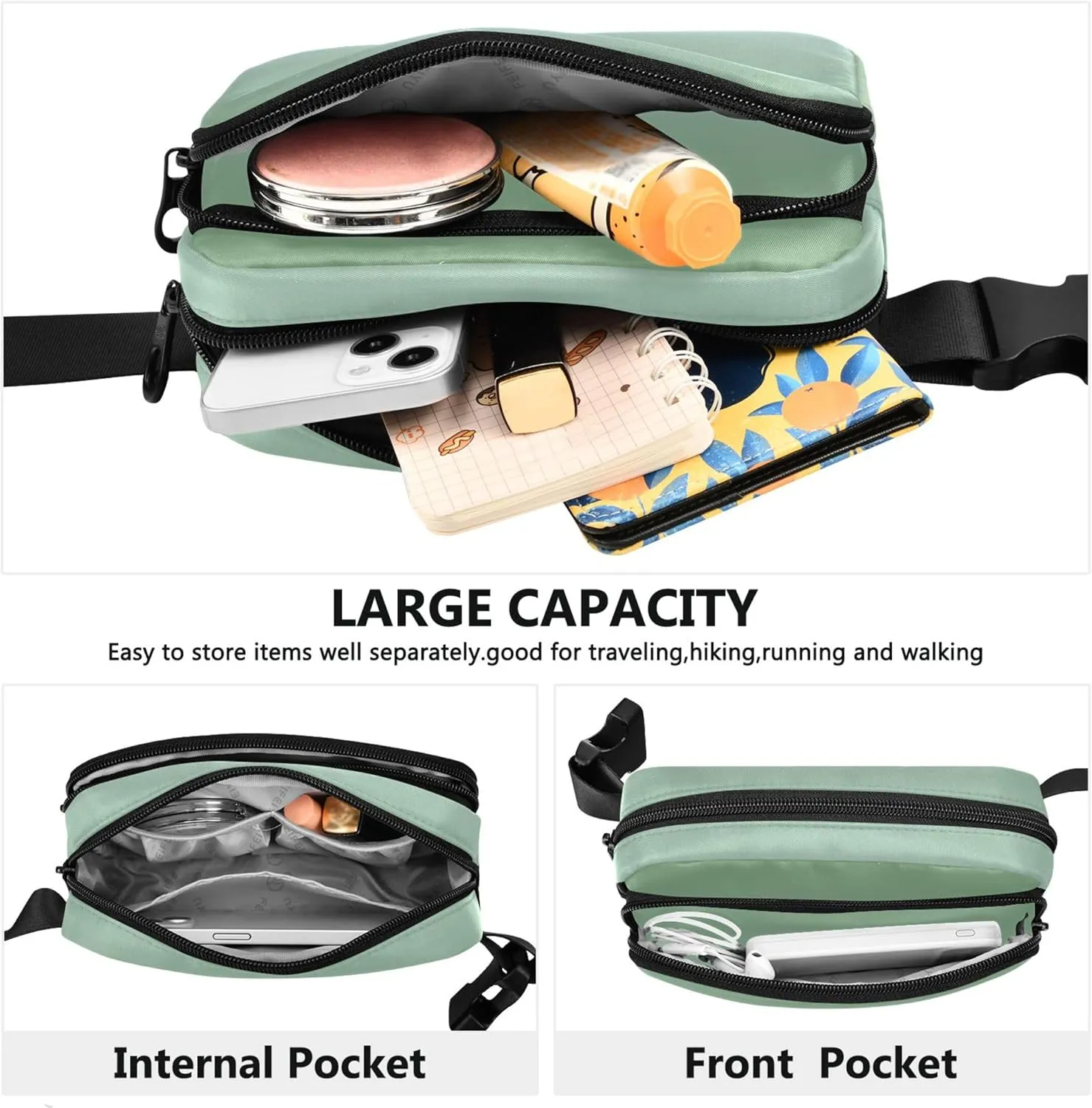 Dinosaur Green Pale Blue Gradient Fanny Pack for Women Waterproof Hip Pack Belt Pouch Bright Cross Body Waist Pack