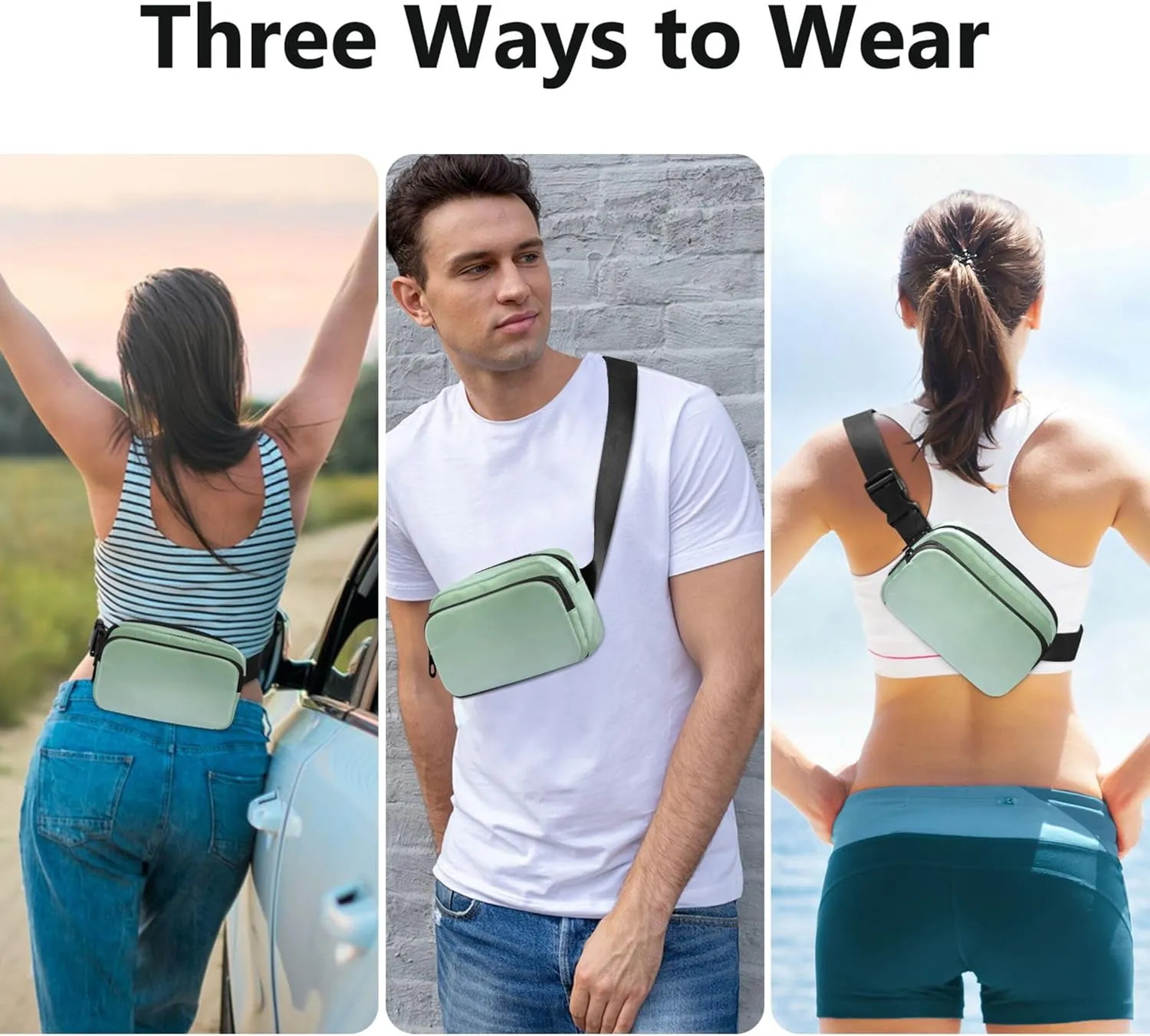 Dinosaur Green Pale Blue Gradient Fanny Pack for Women Waterproof Hip Pack Belt Pouch Bright Cross Body Waist Pack