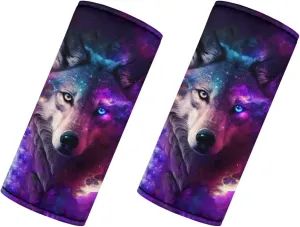 DISNIMO Space Wolf Luggage Handle Covers for Suitcase,2 Pcs Seat Belt Shoulder Pads,Portable Luggage Tags Door Handle Protection Sleeve Cover