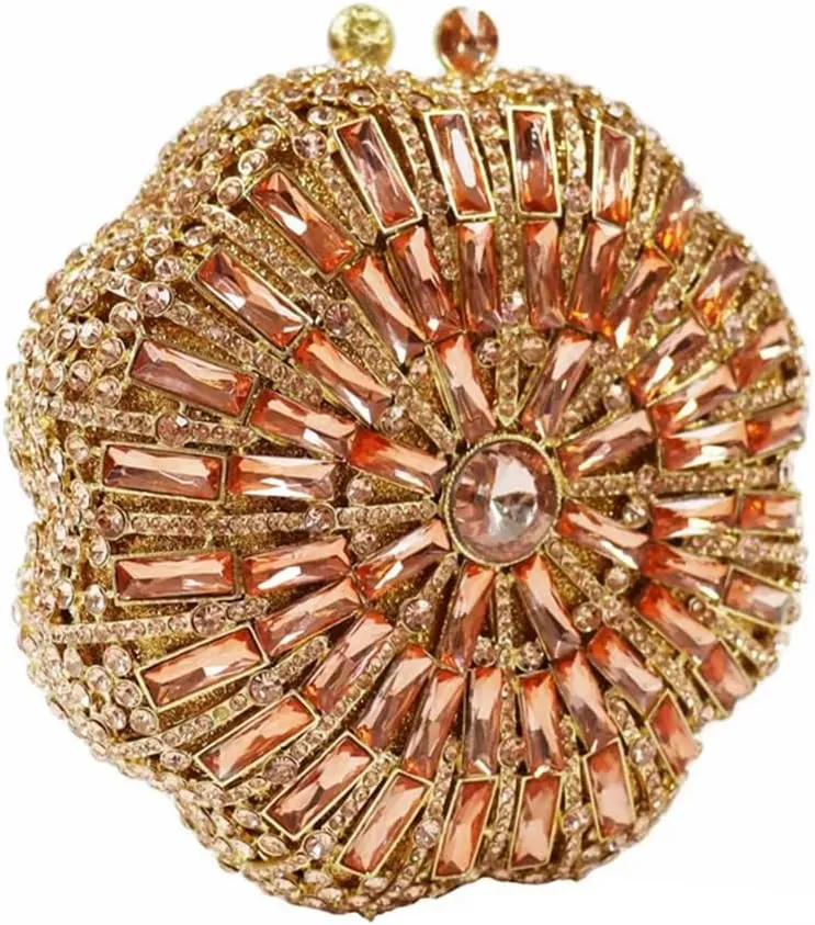 DJBM Women Round Flower Rhinestone Evening Bags Luxury Floral Crystal Purses and Handbags Prom Wedding Clutch for Party