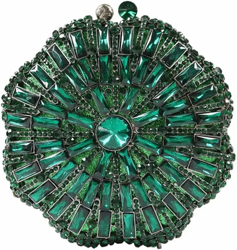 DJBM Women Round Flower Rhinestone Evening Bags Luxury Floral Crystal Purses and Handbags Prom Wedding Clutch for Party
