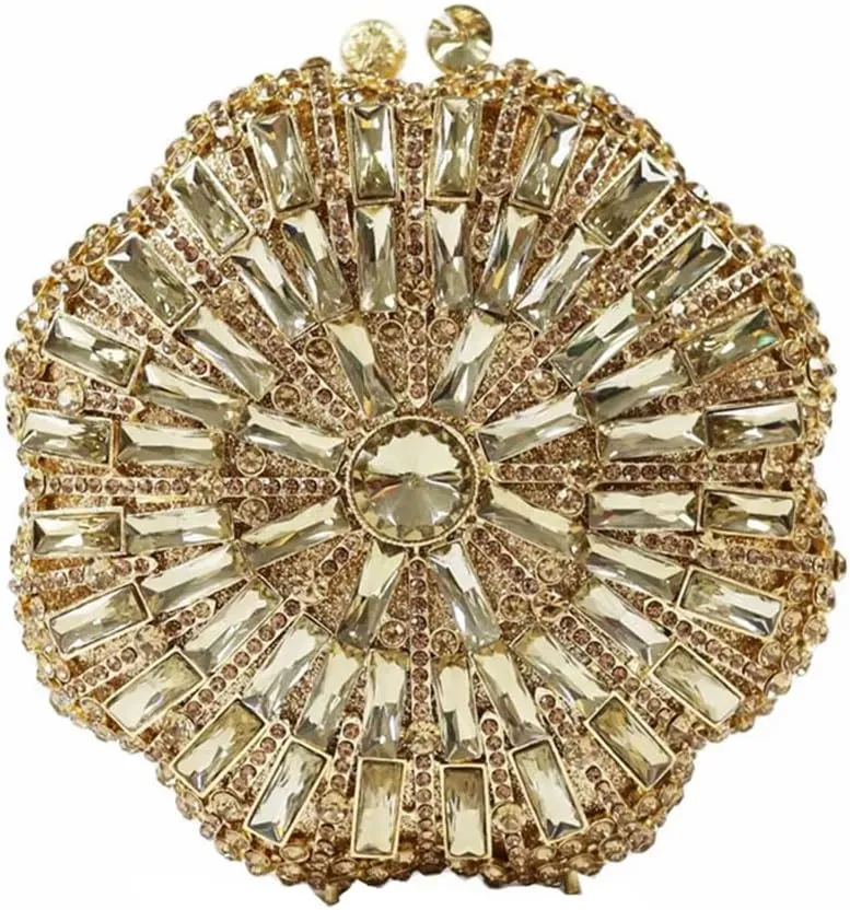 DJBM Women Round Flower Rhinestone Evening Bags Luxury Floral Crystal Purses and Handbags Prom Wedding Clutch for Party