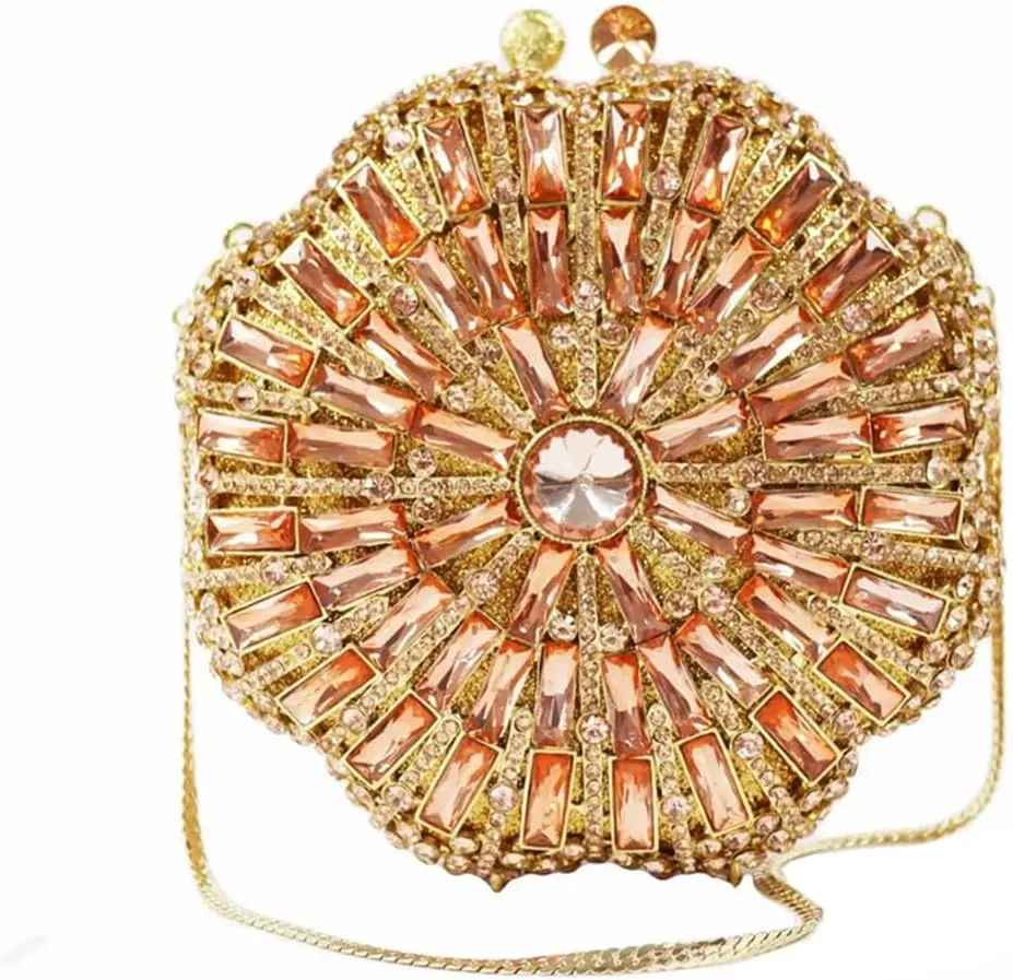 DJBM Women Round Flower Rhinestone Evening Bags Luxury Floral Crystal Purses and Handbags Prom Wedding Clutch for Party