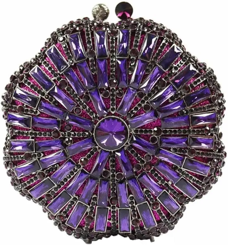 DJBM Women Round Flower Rhinestone Evening Bags Luxury Floral Crystal Purses and Handbags Prom Wedding Clutch for Party