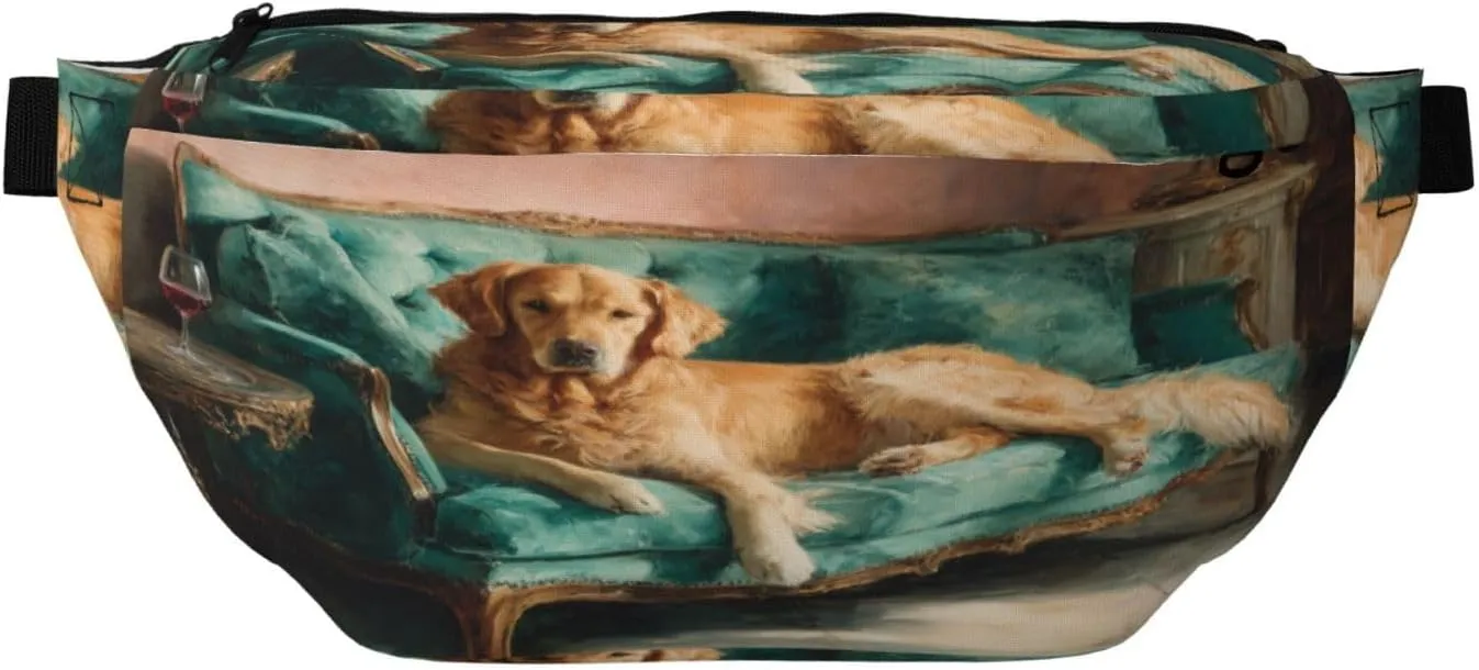 Dog Lounging On Teal Green Couch Fanny Pack For Women Man, Waist Belt Bag Crossbody For Sports Travel Hiking Running Jogging