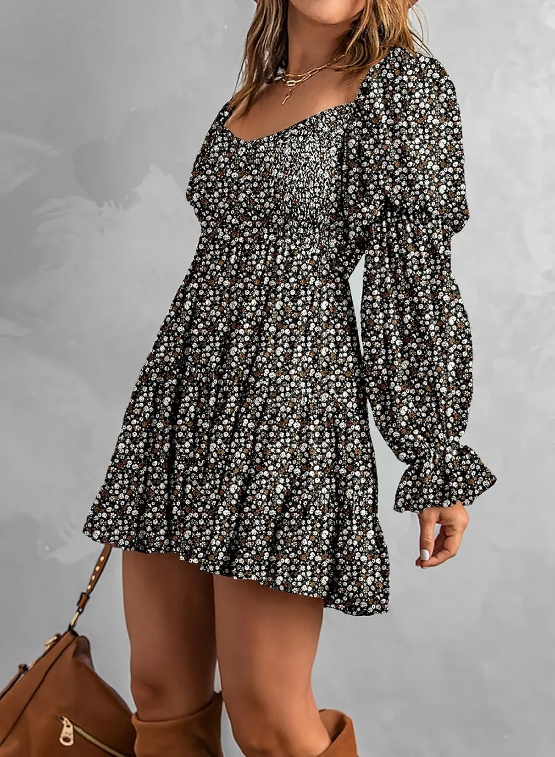 Dokotoo Womens 2025 Spring Summer Dresses Elegant Off The Shoulder V Neck Long Sleeve Ruffle Flowy Mini Short Skater Dresses