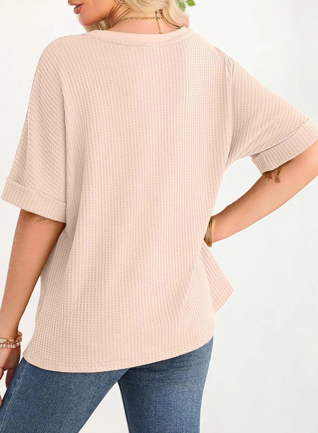 Dokotoo Womens Summer Tops 2025 Fashion Short Sleeve Crewneck Waffle Knit T Shirts Casual Oversized Blouses Clothing