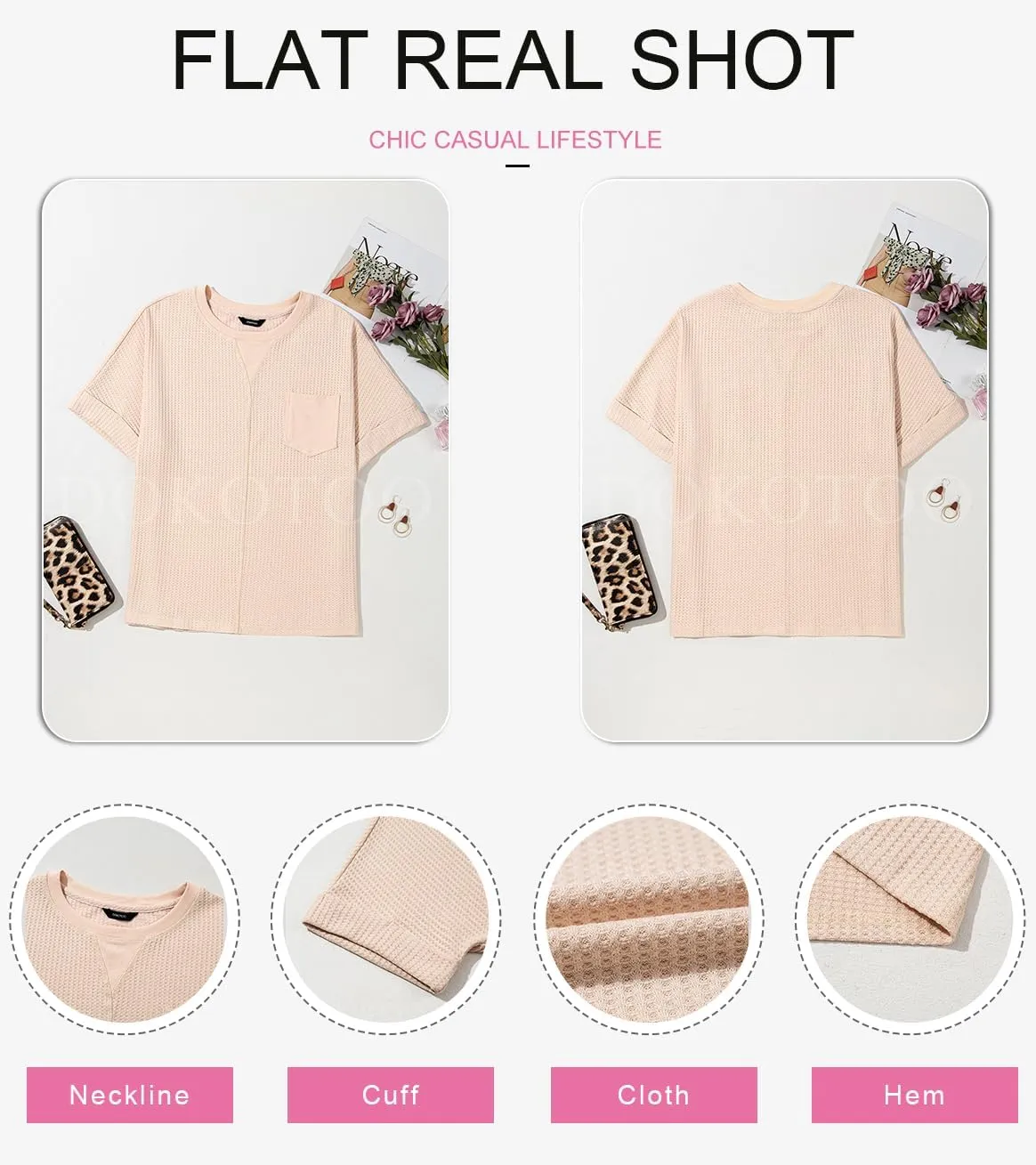 Dokotoo Womens Summer Tops 2025 Fashion Short Sleeve Crewneck Waffle Knit T Shirts Casual Oversized Blouses Clothing