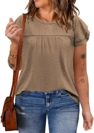 DOLNINE Womens Plus Size Summer Tops Crewneck Eyelet Ruffle Sleeve Boho Blouses Dressy Casual Babydoll Shirts