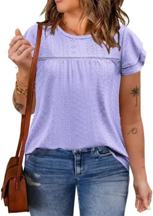 DOLNINE Womens Plus Size Summer Tops Crewneck Eyelet Ruffle Sleeve Boho Blouses Dressy Casual Babydoll Shirts