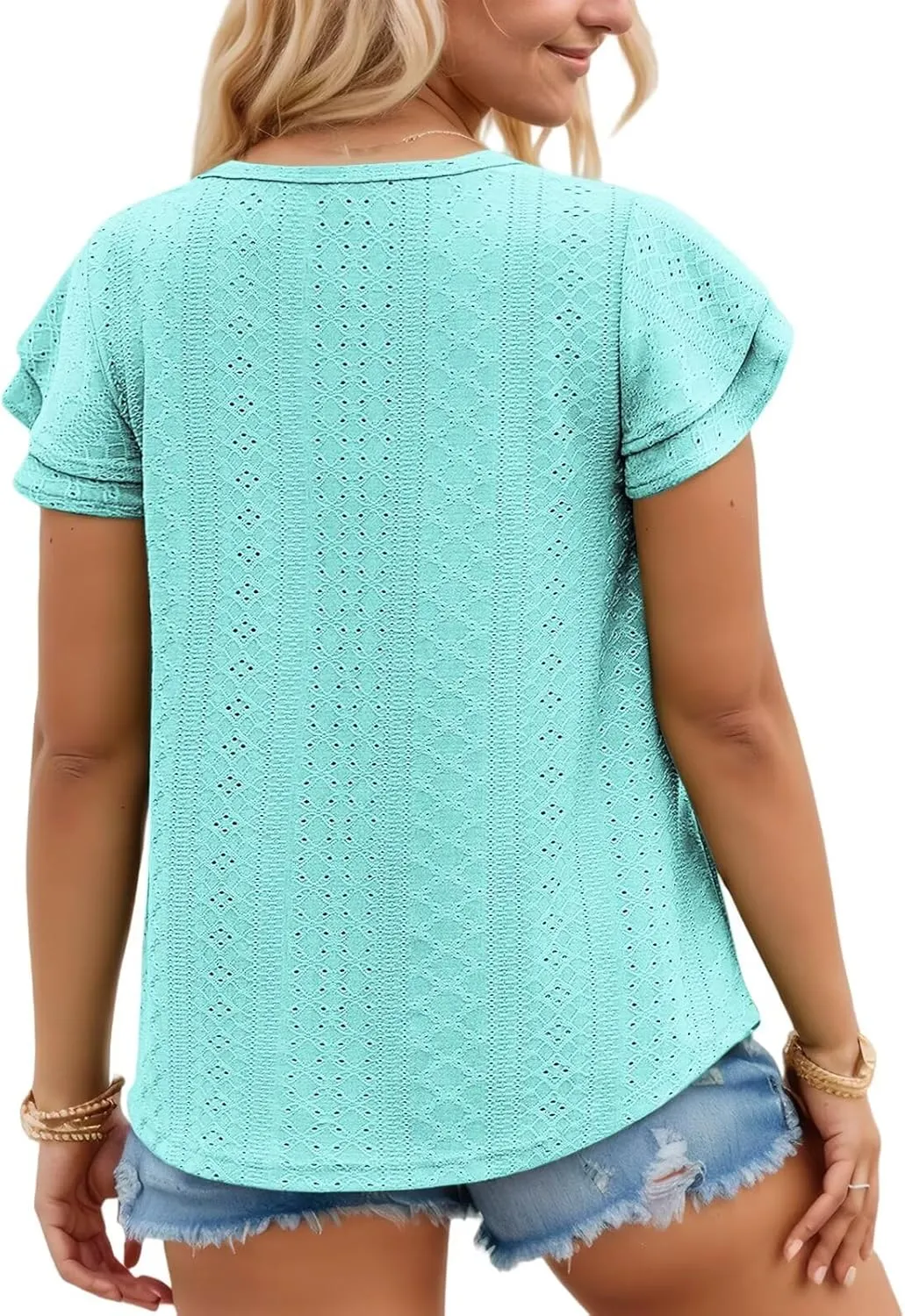 DOLNINE Womens Plus Size Summer Tops Crewneck Eyelet Ruffle Sleeve Boho Blouses Dressy Casual Babydoll Shirts