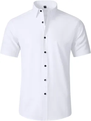Dress Shirts for Men,Men's Summer Short Sleeve Button Down Business Work Blouses Regular Fit Wrinkle-Resistant Shirt White
