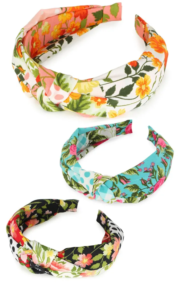 EHB10124 Patchwork Print Pattern Knotted Headband 12pcs Pack