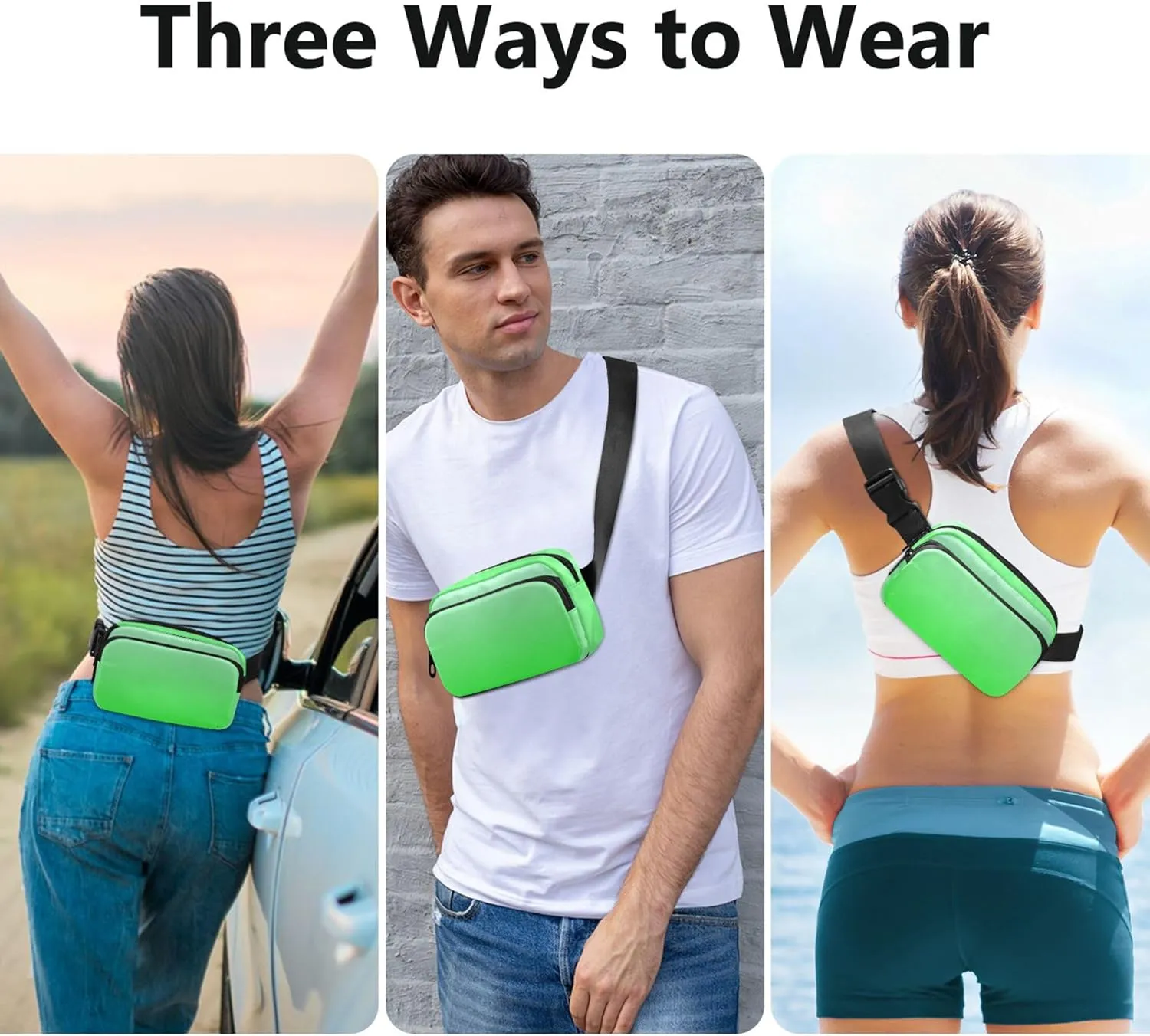 Elegant Blue Lime Gradient Fanny Packs for Women Waterproof Belt Bags Hip Pack Cute Travel Waist Bag