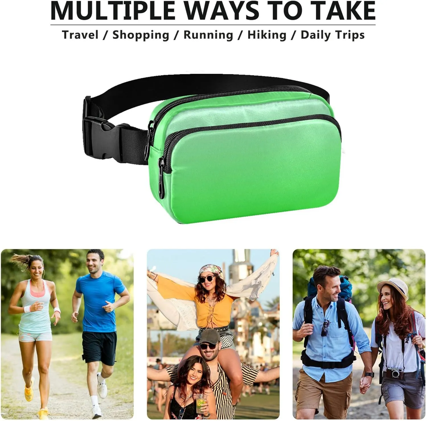 Elegant Blue Lime Gradient Fanny Packs for Women Waterproof Belt Bags Hip Pack Cute Travel Waist Bag