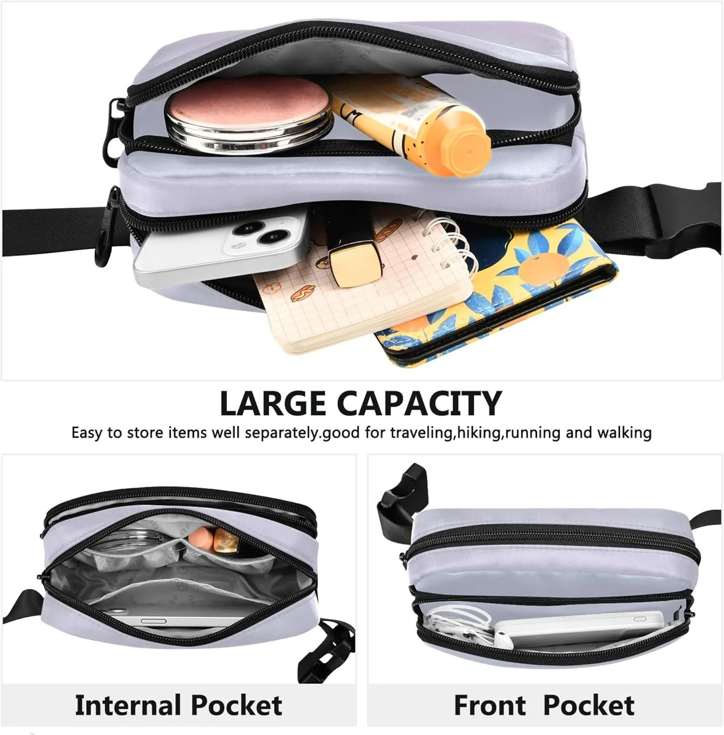 Elegant Blue Thistle Gradient Waterproof Fanny Packs Women Large Hip Belt Bag Trendy Cross Body Waist Purse