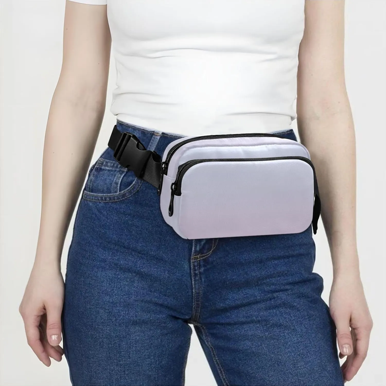 Elegant Blue Thistle Gradient Waterproof Fanny Packs Women Large Hip Belt Bag Trendy Cross Body Waist Purse