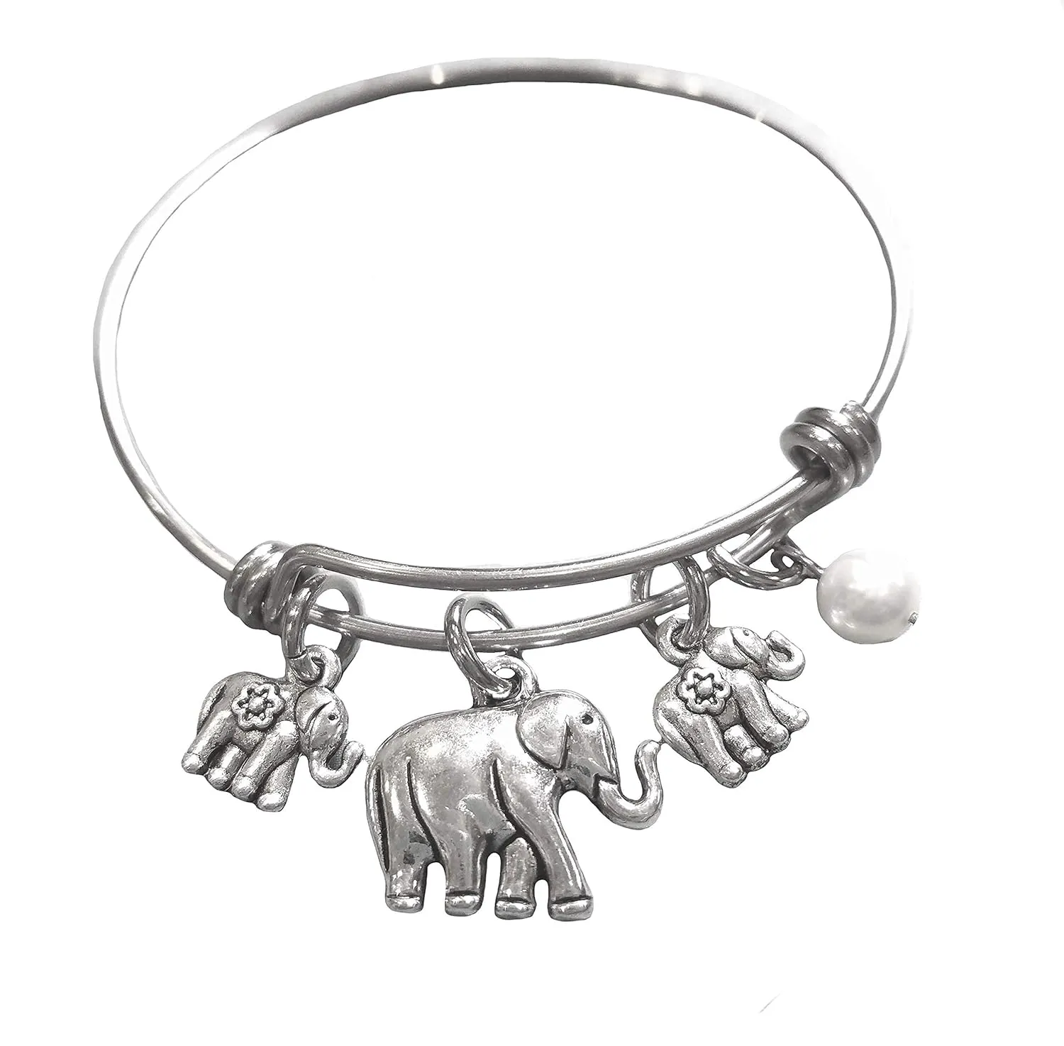 Elephant Pearl Handmade Bracelet on an Expandable Stainless Steel Bangle
