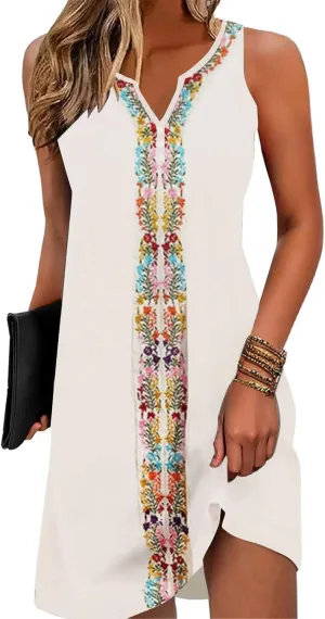 ETCYY Womens Sundresses for Beach Dress Vacation 2025 Boho Floral Printed Casual Button V Neck Sleeveless Summer Dresses