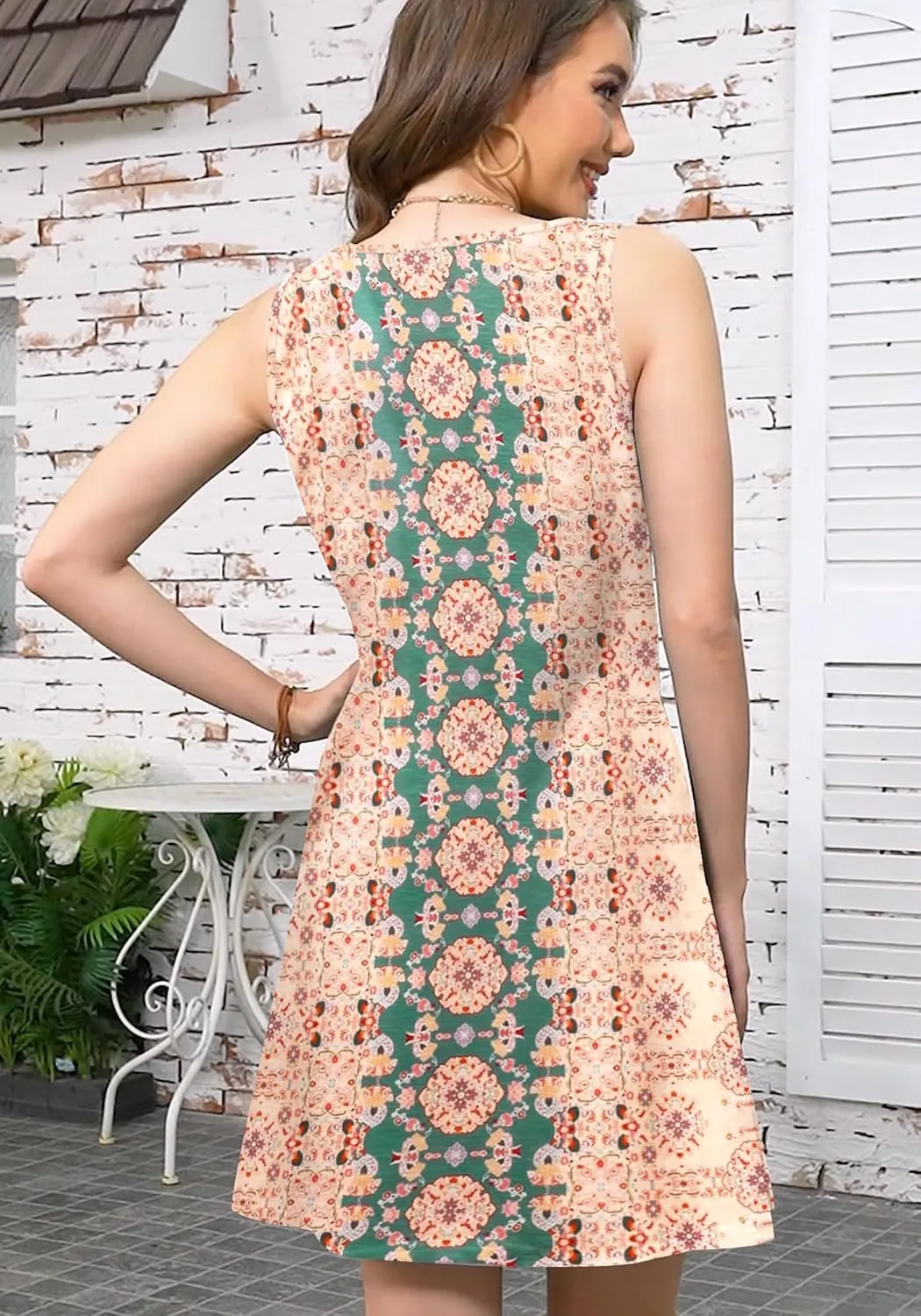 ETCYY Womens Sundresses for Beach Dress Vacation 2025 Boho Floral Printed Casual Button V Neck Sleeveless Summer Dresses