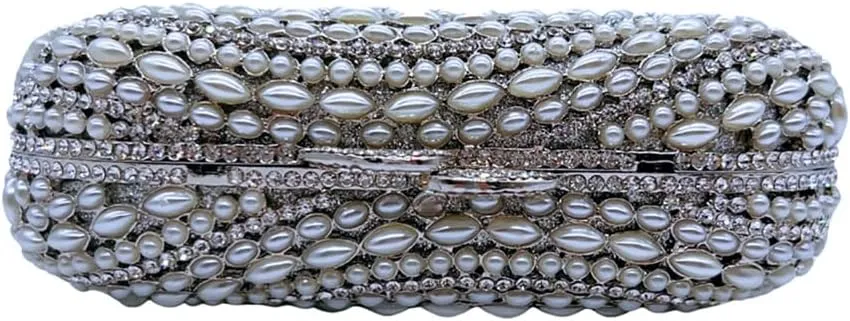 Exquisite Gemstone Leaf Evening Bag for Women Pearl Clutch Purse with Detachable Chain Dance Ball Cocktail Bag